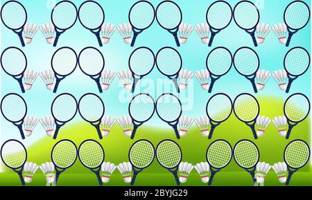 digital textile design of badminton equipment on abstract background Stock Vector
