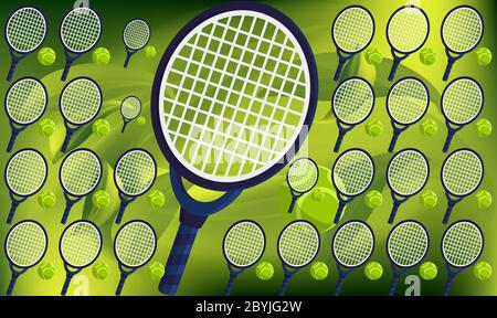 digital textile design of tennis equipment on abstract background Stock Vector