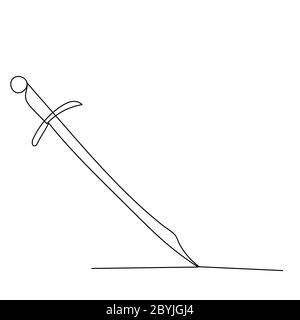 single line drawing continuous, sword Stock Vector