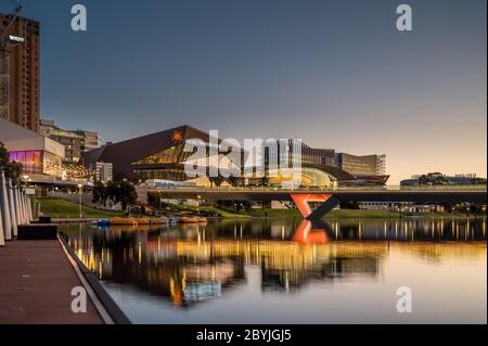 Adelaide, South Australia - Torrens Riverbank Precinct at Sunset Stock Photo
