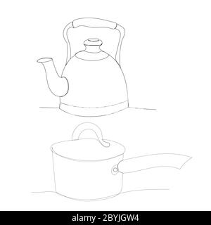 vector, on a white background, kettle continuous line drawing Stock Vector