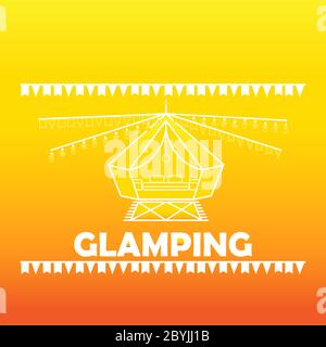 Glamping or camping with a tent icon and a light bulb in white colors, isolated bright orange background. Comfort, wifi. EPS 10 vector. Stock Vector