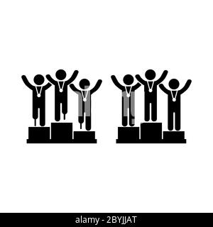 Para-athletes on a podium or paralympics, victory icon in black on an isolated white color background. EPS 10 vector. Stock Vector