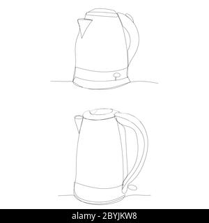 vector, white background, continuous line drawing of an electric kettle Stock Vector