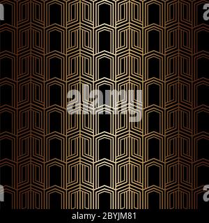 Art deco seamless pattern in gold color on an isolated black background or gold exclusive background. EPS 10 vector. Stock Vector