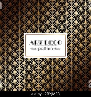 Art deco seamless pattern in gold color on an isolated black background or gold exclusive background. EPS 10 vector. Stock Vector