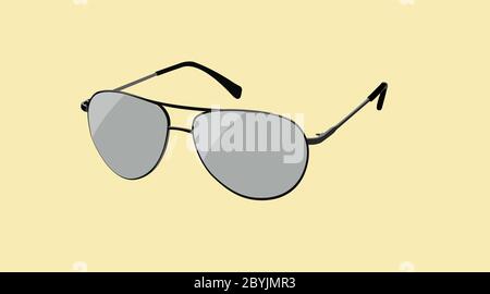 Vector Isolated Illustration of Black Aviator Sun Glasses - Vector Stock Vector