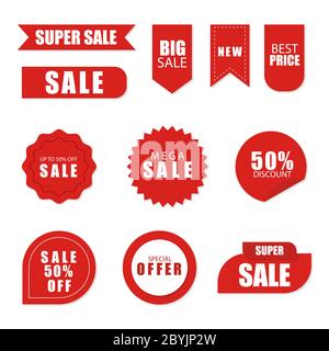 Set of sale tags and labels, template shopping labels. Blank, discount and price tags on paper. Special offer. Vintage.  Stock Vector