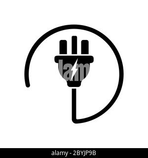 Power plug or uk electric plug, electricity symbol icon in black. Forbidden symbol simple on isolated white background. EPS 10 vector. Stock Vector