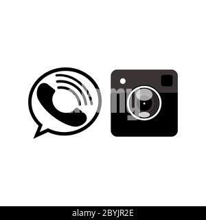 media Icons set or bell and camera button in black on a white background. EPS 10 vector. Stock Vector
