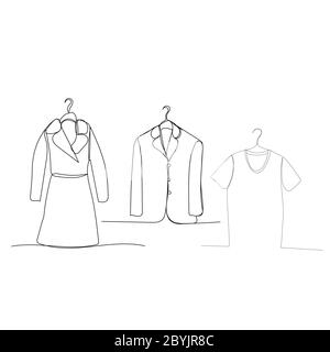 vector, on a white background, a continuous line drawing of clothes on a hanger Stock Vector