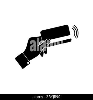 Contactless card payment system. POS, NSF technology, non-cash payment, card payment, icons in white on an isolated black background. EPS 10 vector. Stock Vector