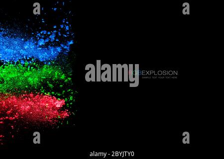 Colored powder. Color Explosion of dust over black background with copy space for text