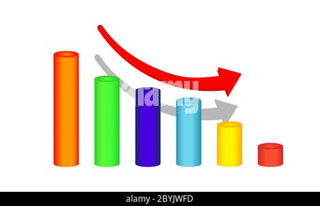 3D business decline graph or diagram on white background. Vector EPS 10 Stock Vector