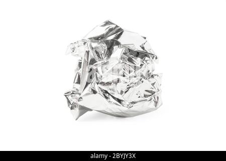 Crumpled sheet of aluminum foil isolated on white background Stock Photo