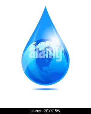 Water Drop World, America, USA, Canada, Globe in a Water Droplet Concept Stock Vector