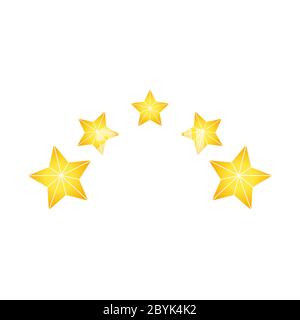 Product ratings, five stars or golden star, quality rating, feedback, premium icon flat logo in yellow on isolated white background. EPS 10 vector Stock Vector