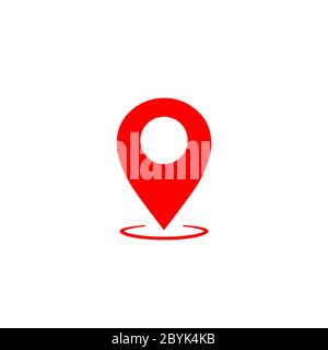 Map pointer, geo pin, location icon in red or geolocation, gps, on isolated white background. EPS 10 vector. Stock Vector