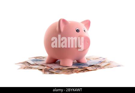 Unique pink ceramic piggy bank Stock Photo