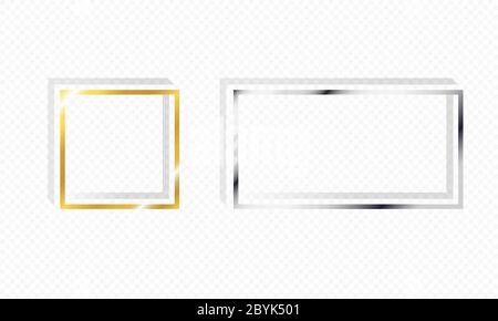 Silver and gold shiny glowing frames flat design symbol isolated background. Vector EPS 10. Stock Vector
