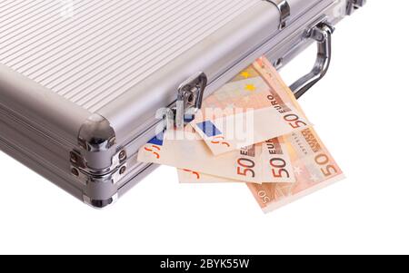 Metal briefcase full of cash Stock Photo