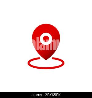 Geo pin, location icon in red or geolocation, gps, map pointer on isolated white background. EPS 10 vector. Stock Vector
