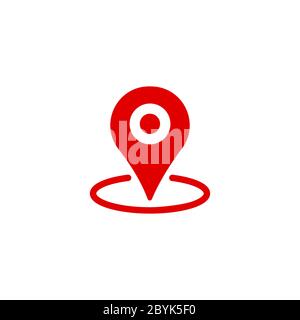 Map pointer, geo pin, location icon in red or geolocation, gps, on isolated white background. EPS 10 vector. Stock Vector