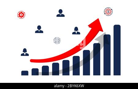 Finance progress or growth graph or diagram with arrow up icon in modern colour design concept on isolated white background. EPS 10 vector. Stock Vector