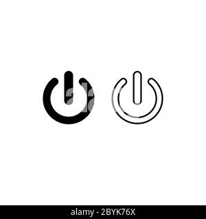 Shut down button or power on off vector for apps and websites icon in black on an isolated white background. EPS 10 vector. Stock Vector