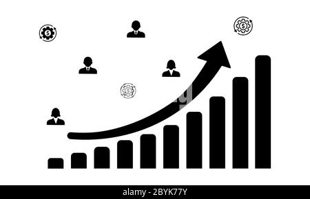 Finance progress or growth graph or diagram with arrow up icon in black design concept on isolated white background. EPS 10 vector. Stock Vector