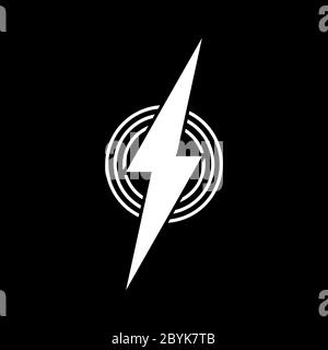 Lightning icon logo in white on isolated black background. EPS 10 vector. Charge symbol, electricity, energy sign. Stock Vector