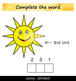 worksheet for preschool kids. Words puzzle educational game for children. Place the letters in right order. Stock Vector