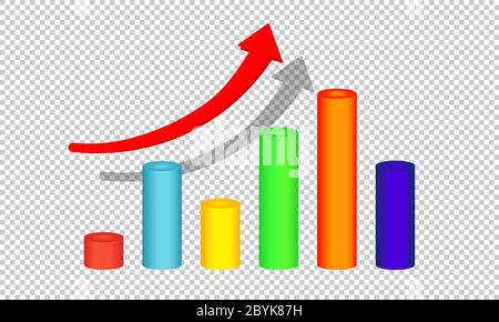 Growth graph or diagram with arrow up icon in modern colour design concept on isolated white background. EPS 10 vector. Stock Vector