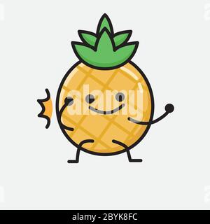 An illustration of Cute Pineapple Fruit Mascot Vector Character in Flat Design Style Stock Vector