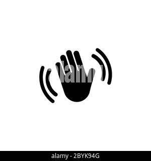 Hand waving hello, bye icon. Silhouette icon waving hand in black simple design on an isolated background. EPS 10 vector Stock Vector