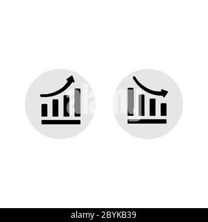 Growth graph, business decline graph or diagram with arrow up, down icon design black symbol isolated on white background. Vector EPS 10. Stock Vector