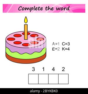 worksheet for preschool kids. Words puzzle educational game for children. Place the letters in right order. Stock Vector