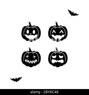 Pumpkins for Halloween icon set in black or pumpkin face isolated on white background. Vector EPS 10 Stock Vector