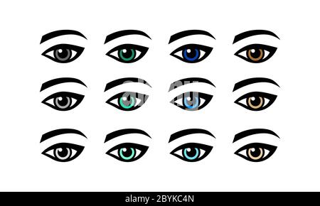Eye green, gray, blue, brown vision icon set or lady s eye in simple design on an isolated background. EPS 10 vector Stock Vector