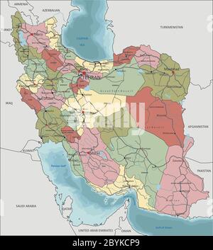 Iran - Highly detailed editable political map with labeling. Stock Vector