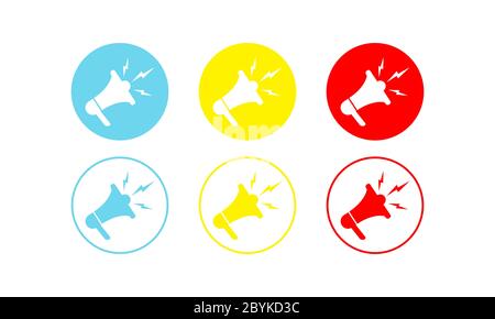 Megaphone or loudspeaker icons set in modern colour design concept on isolated white background. EPS 10 vector. Stock Vector