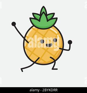 An illustration of Cute Pineapple Fruit Mascot Vector Character in Flat Design Style Stock Vector