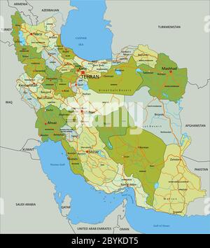 Highly detailed editable political map with separated layers. Iran. Stock Vector