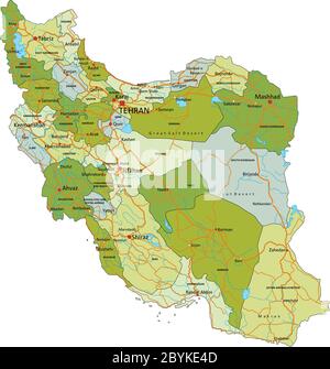 Highly detailed editable political map with separated layers. Iran. Stock Vector