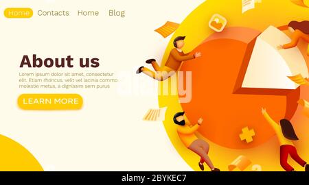 People interacting with charts and analysing statistics and data. Landing page template. Vector illustration Stock Vector