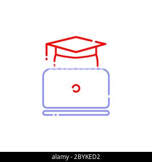 Student with laptop icon line in simple design on an isolated background. EPS 10 vector. Stock Vector