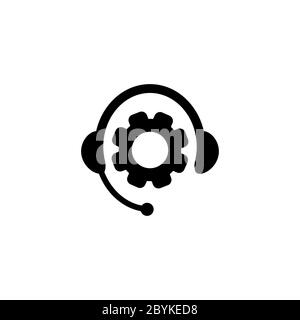 Tech support, call center or gear with headphones icon on an isolated white background. EPS 10 vector. Stock Vector