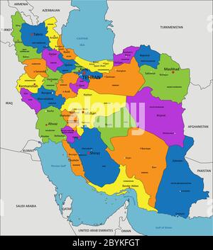 Colorful Iran political map with clearly labeled, separated layers ...