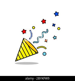 Confetti popper icon flat on isolated white background. EPS 10 vector. Stock Vector