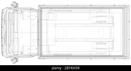 Flatbed truck vector illustration. Wire-frame line isolated. Vector rendering of 3d. Stock Vector